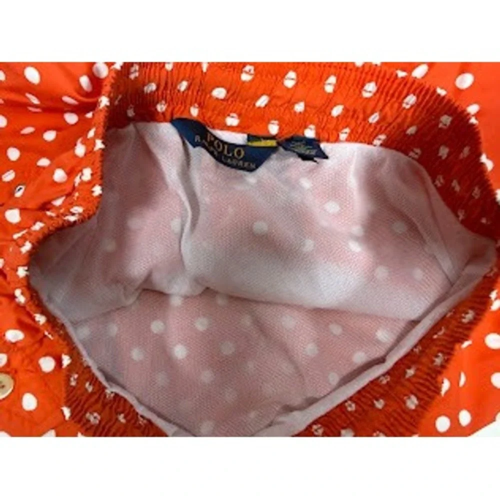 Polo Ralph Lauren Mens Small Orange Polka Dot Lined Swim Trunks Shorts